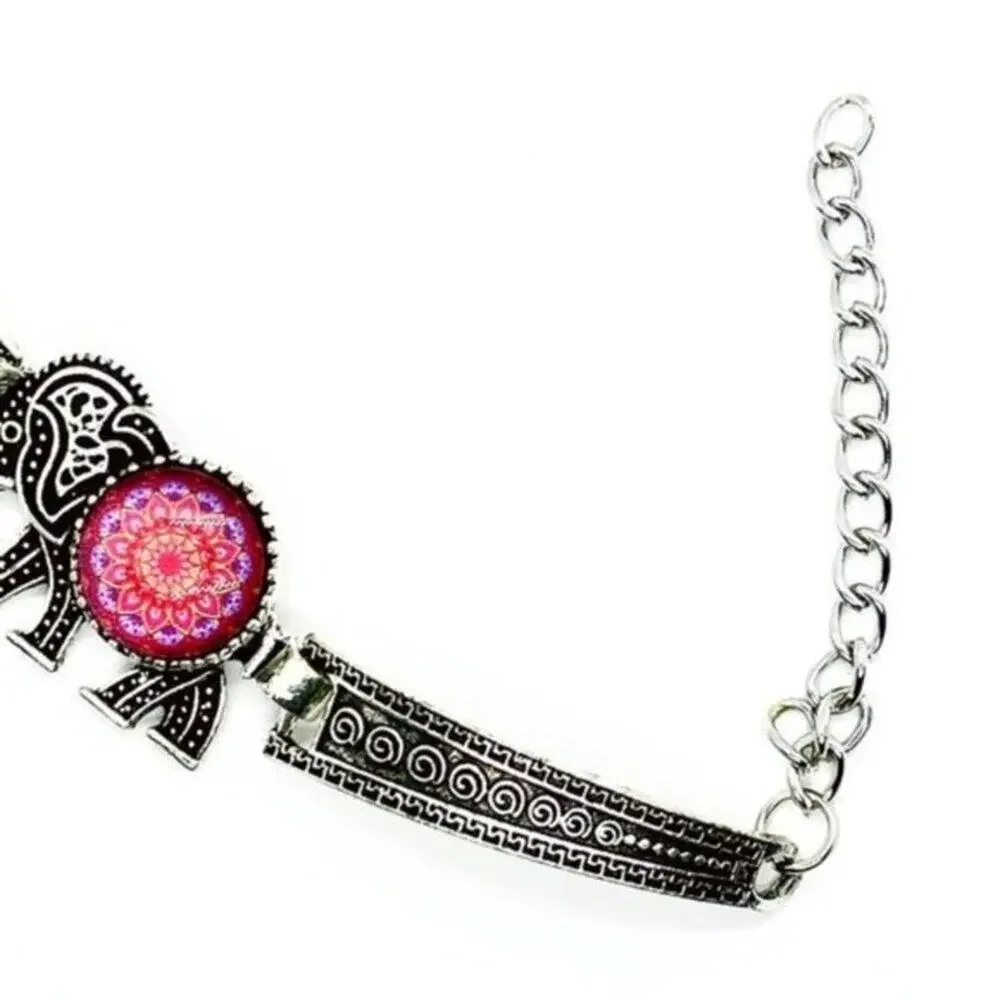 Boho Elephant Rhinestone Silver-Tone Bracelet NWT